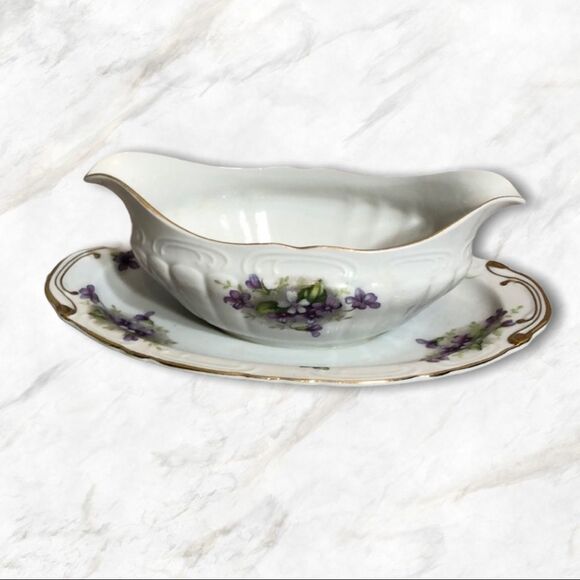 Vintage Violets Japan Large China Gravy Boat Extremely Rare Piece - Picture 1 of 11